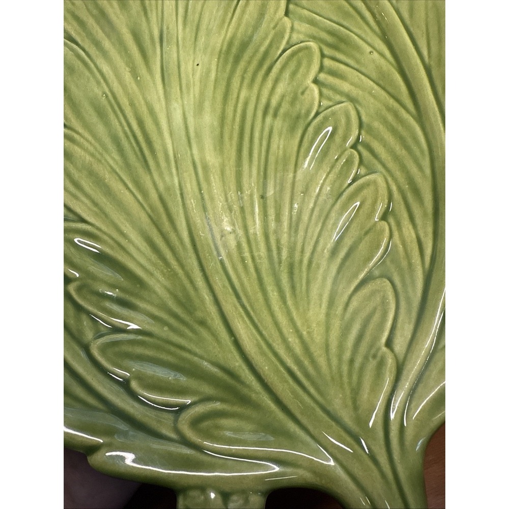 VINTAGE Ceramic ~HOLLAND MOLD Green LEAF CANDY DISH Hand Made. - Picture 4 of 12